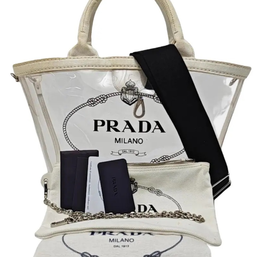 Prada Cream and Black Tote Bag
